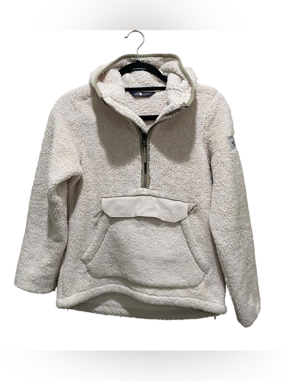 The North Face Sherpa Fleece Pullover Ivory Womens Size XS Hooded Quarter Zip